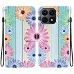 For Honor X8a Crystal Texture Colored Drawing Leather Phone Case(Sunflowers)