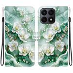 For Honor X8a Crystal Texture Colored Drawing Leather Phone Case(Jade Flowers)