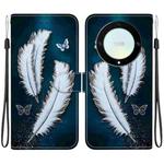 For Honor X9a Crystal Texture Colored Drawing Leather Phone Case(White Butterfly Feathers)