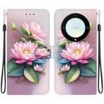 For Honor X9a Crystal Texture Colored Drawing Leather Phone Case(Lotus)