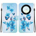 For Honor X9a Crystal Texture Colored Drawing Leather Phone Case(Blue Butterflies)