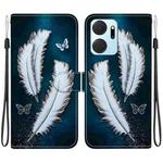 For Honor X7a Crystal Texture Colored Drawing Leather Phone Case(White Butterfly Feathers)