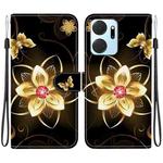 For Honor X7a Crystal Texture Colored Drawing Leather Phone Case(Gold Flower)