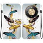 For Honor X70 5G Crystal Texture Colored Drawing Leather Phone Case(Gold Butterfly Feathers)
