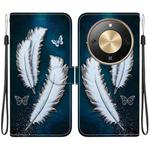 For Honor X70 5G Crystal Texture Colored Drawing Leather Phone Case(White Butterfly Feathers)