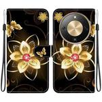 For Honor X70 5G Crystal Texture Colored Drawing Leather Phone Case(Gold Flower)