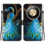 For Honor X70 5G Crystal Texture Colored Drawing Leather Phone Case(Peacock)
