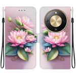 For Honor X70 5G Crystal Texture Colored Drawing Leather Phone Case(Lotus)