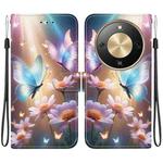 For Honor X70 5G Crystal Texture Colored Drawing Leather Phone Case(Butterfly Love Flower)