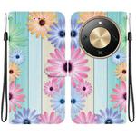 For Honor X70 5G Crystal Texture Colored Drawing Leather Phone Case(Sunflowers)