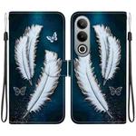 For OnePlus Nord CE4 5G Crystal Texture Colored Drawing Leather Phone Case(White Butterfly Feathers)