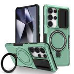 For Samsung Galaxy S25 Ultra 5G Sliding Camshield MagSafe Holder TPU Hybrid PC Phone Case(Light Blue)