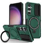 For Samsung Galaxy S24 5G Sliding Camshield MagSafe Holder TPU Hybrid PC Phone Case(Deep Green)