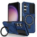 For Samsung Galaxy S24 FE 5G Sliding Camshield MagSafe Holder TPU Hybrid PC Phone Case(Royal Blue)