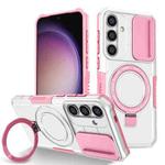 For Samsung Galaxy S24 FE 5G Sliding Camshield MagSafe Holder TPU Hybrid PC Phone Case(Pink White)