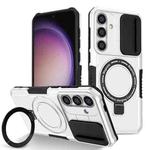 For Samsung Galaxy S24 FE 5G Sliding Camshield MagSafe Holder TPU Hybrid PC Phone Case(Black White)