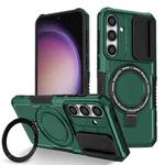 For Samsung Galaxy S24 FE 5G Sliding Camshield MagSafe Holder TPU Hybrid PC Phone Case(Deep Green)
