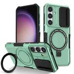 For Samsung Galaxy S24 FE 5G Sliding Camshield MagSafe Holder TPU Hybrid PC Phone Case(Light Blue)