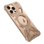 For iPhone 15 Pro Armor 360 Holder Frameless Alloy MagSafe Phone Case(Desert Gold)