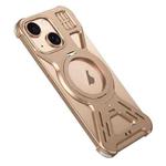 For iPhone 15 Armor 360 Holder Frameless Alloy MagSafe Phone Case(Desert Gold)