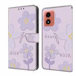 For Motorola Moto E14 Fresh Painted Leather Phone Case(Dark Purple Flowers)