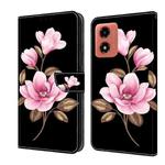 For Motorola Moto E14 Fresh Painted Leather Phone Case(Black Flowers)