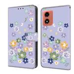 For Motorola Moto E14 Fresh Painted Leather Phone Case(Purple Floral)