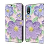 For Motorola Moto E20 Fresh Painted Leather Phone Case(Oil Painting Purple Flowers)