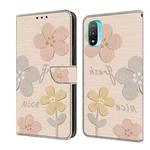 For Motorola Moto E20 Fresh Painted Leather Phone Case(Beige Flowers)