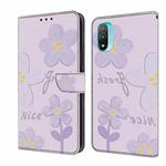 For Motorola Moto E20 Fresh Painted Leather Phone Case(Dark Purple Flowers)