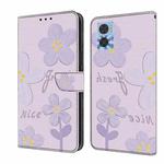 For Motorola Moto E22 Fresh Painted Leather Phone Case(Dark Purple Flowers)