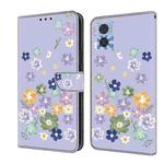 For Motorola Moto E22 Fresh Painted Leather Phone Case(Purple Floral)