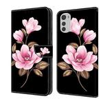 For Motorola Moto E32 Fresh Painted Leather Phone Case(Black Flowers)