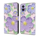 For Motorola Edge 30 Neo Fresh Painted Leather Phone Case(Oil Painting Purple Flowers)