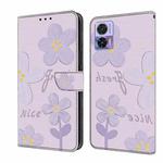 For Motorola Edge 30 Neo Fresh Painted Leather Phone Case(Dark Purple Flowers)