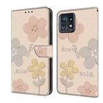 For Motorola Edge+ 2023 Fresh Painted Leather Phone Case(Beige Flowers)