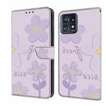 For Motorola Edge+ 2023 Fresh Painted Leather Phone Case(Dark Purple Flowers)