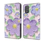 For Motorola Moto G Power 2022 Fresh Painted Leather Phone Case(Oil Painting Purple Flowers)