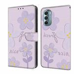 For Motorola Moto G Stylus 5G 2022 Fresh Painted Leather Phone Case(Dark Purple Flowers)