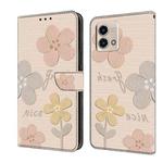 For Motorola Moto G Stylus 5G 2023 Fresh Painted Leather Phone Case(Beige Flowers)