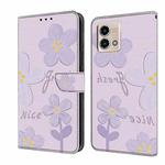 For Motorola Moto G Stylus 5G 2023 Fresh Painted Leather Phone Case(Dark Purple Flowers)