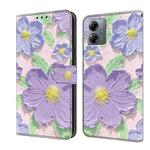 For Motorola Moto G14 Fresh Painted Leather Phone Case(Oil Painting Purple Flowers)