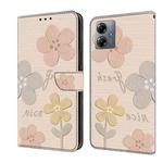 For Motorola Moto G14 Fresh Painted Leather Phone Case(Beige Flowers)