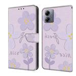 For Motorola Moto G14 Fresh Painted Leather Phone Case(Dark Purple Flowers)