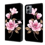 For Motorola Moto G14 Fresh Painted Leather Phone Case(Black Flowers)