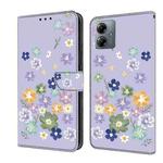 For Motorola Moto G14 Fresh Painted Leather Phone Case(Purple Floral)