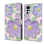 For Motorola Moto G22 Fresh Painted Leather Phone Case(Oil Painting Purple Flowers)