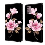 For Motorola Moto G30 Fresh Painted Leather Phone Case(Black Flowers)