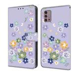 For Motorola Moto G30 Fresh Painted Leather Phone Case(Purple Floral)