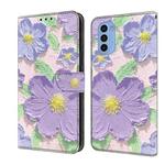 For Motorola Moto G31 Fresh Painted Leather Phone Case(Oil Painting Purple Flowers)